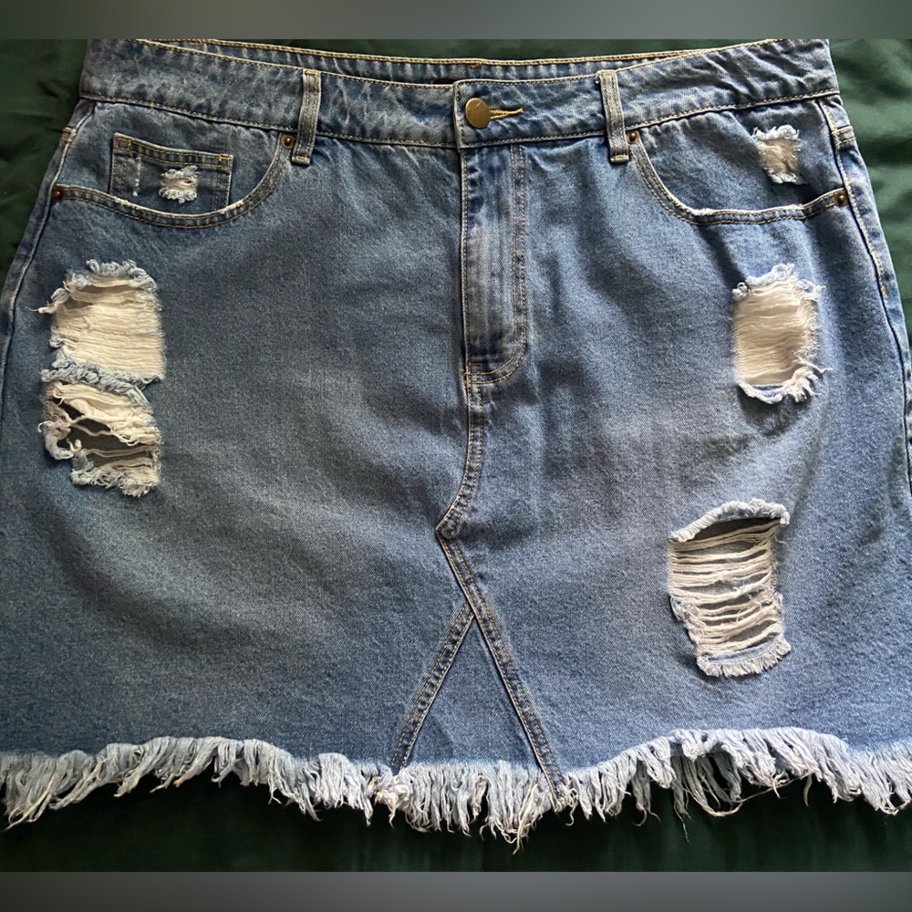 PlusSize Distressed Denim Mini Skirt